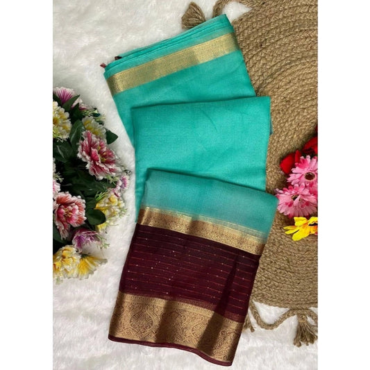 Women's Khadi Cotton  Solid Saree With Unstitched Blouse 5.5Mtr (Sky Blue)