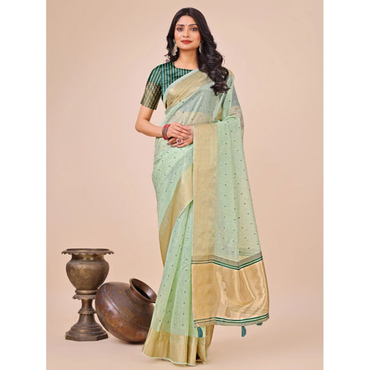 Women's Organza Printed Saree With Unstitched Blouse 5.5Mtr (Olive Green)