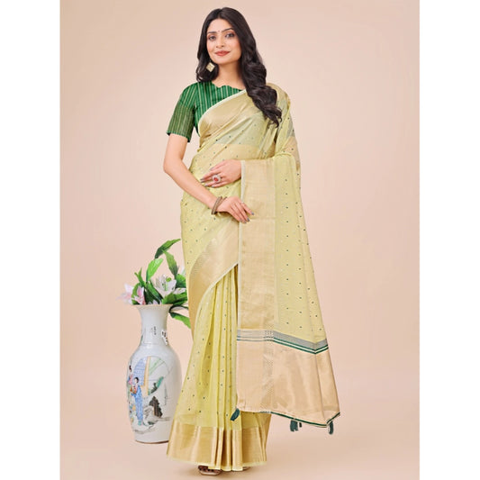 Women's Organza Printed Saree With Unstitched Blouse 5.5Mtr (Light Green)