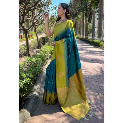 Women's Silk Printed Saree With Unstitched Blouse 5.5Mtr (Rama)