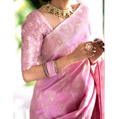 Women's Silk Printed Saree With Unstitched Blouse 5.5Mtr (Pink)