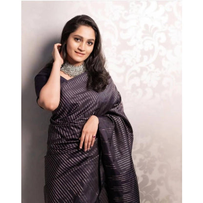 Women's Silk Printed Saree With Unstitched Blouse 5.5Mtr (Black)