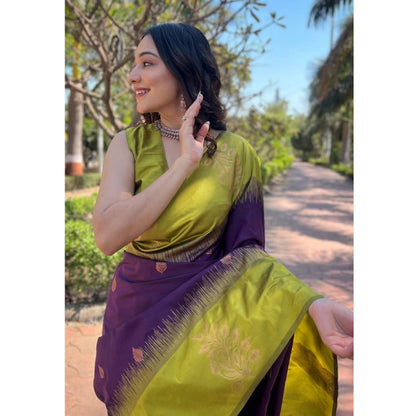 Women's Silk Printed Saree With Unstitched Blouse 5.5Mtr (Wine)