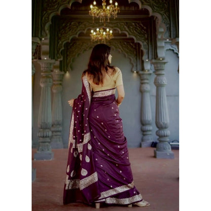 Women's Cotton  Printed Saree With Unstitched Blouse 5.5Mtr (Purple)