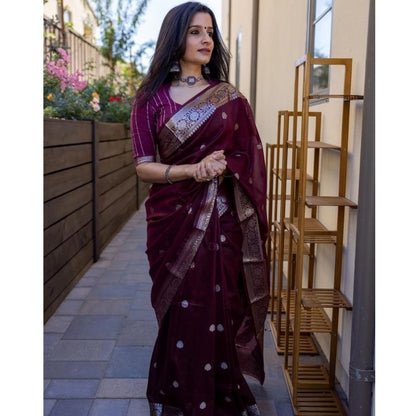 Women's Cotton  Printed Saree With Unstitched Blouse 5.5Mtr (Maroon)