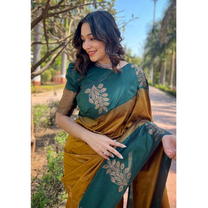 Women's Silk Printed Saree With Unstitched Blouse 5.5Mtr (Yellow)