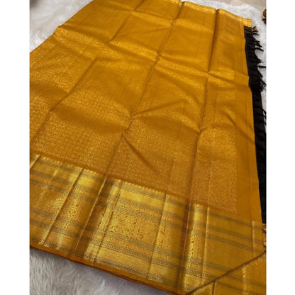 Women's Silk Printed Saree With Unstitched Blouse 5.5Mtr (Black)