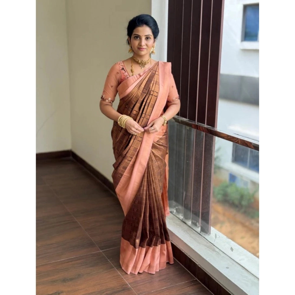 Women's Silk Printed Saree With Unstitched Blouse 5.5Mtr (Brown)