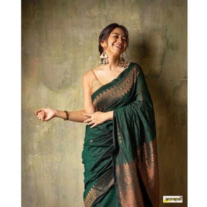 Women's Silk Printed Saree With Unstitched Blouse 5.5Mtr (Green)