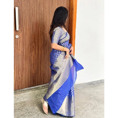 Women's Silk Printed Saree With Unstitched Blouse 5.5Mtr (Royal Blue)