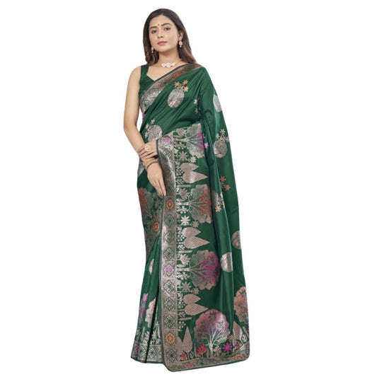 Women's Silk Printed Saree With Unstitched Blouse 5.5Mtr (Green)