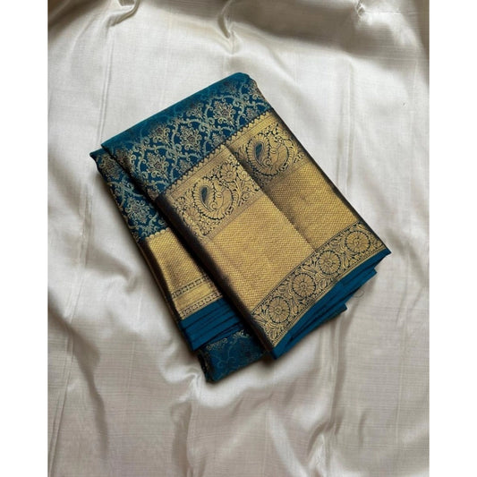 Women's Silk Printed Saree With Unstitched Blouse 5.5Mtr (Rama)