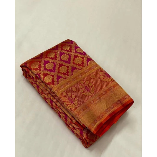 Women's Silk Printed Saree With Unstitched Blouse 5.5Mtr (Red)