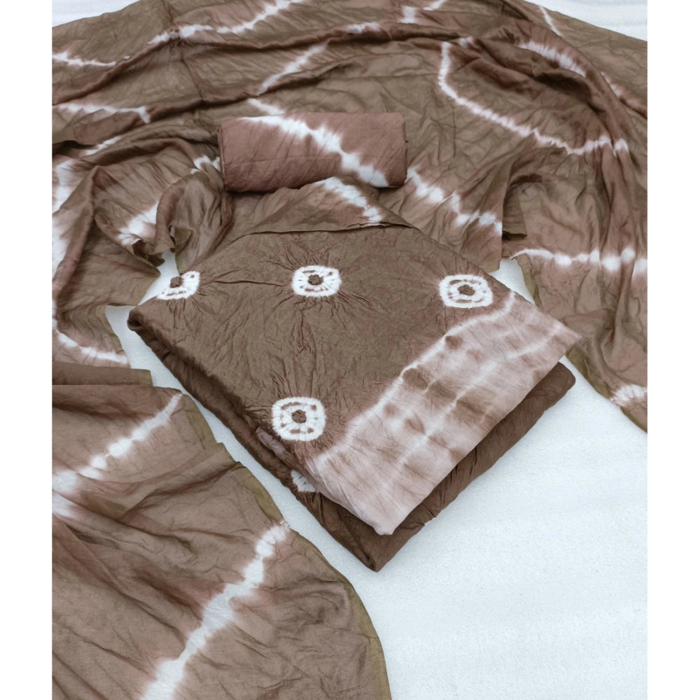 Generic Women's Chanderi Cotton Printed Unstitched Salwar Suit Material With Dupatta 2.3Mtrs (Beige)