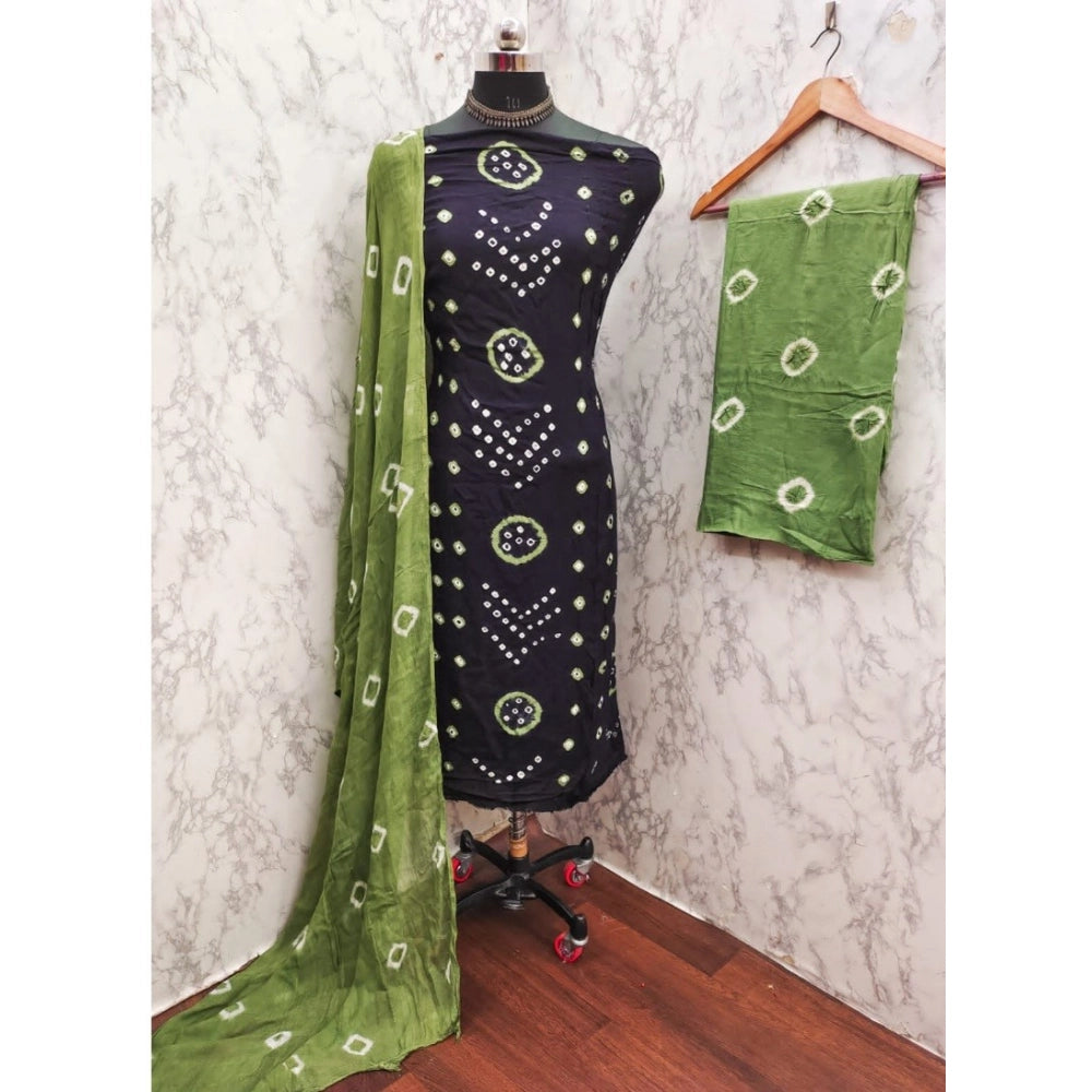 Generic Women's Rayon Printed Unstitched Salwar Suit Material With Dupatta 2.3Mtrs (Black)