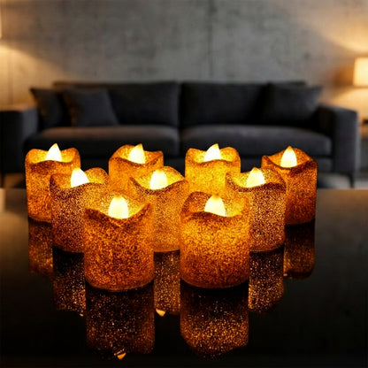 Christmas Premium Glitter Led Tealight Candles (9 Pc Set)