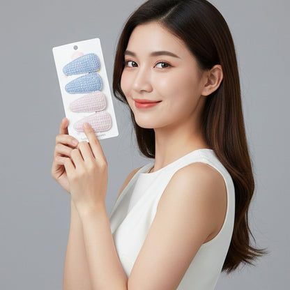 Textured Fabric Snap Hair Clips Set (4 Pc)