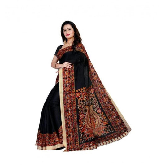 Generic Women's Georgette Printed Saree With Unstitched Blouse 5.5Mtr (Black)