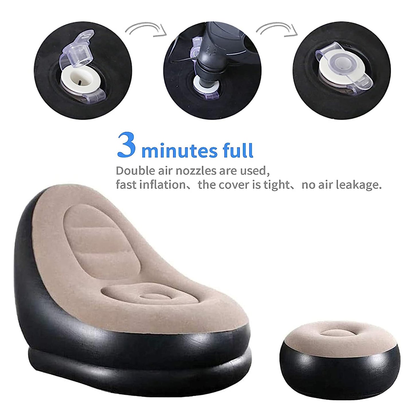 Inflatable Sofa Lounge Chair Ottoman Blow Up Chaise Lounge Air Sofa Indoor Flocking Leisure Couch For Home Office Rest Inflated Recliners Portable Deck Chair For Outdoor Travel Camping Picnic.
