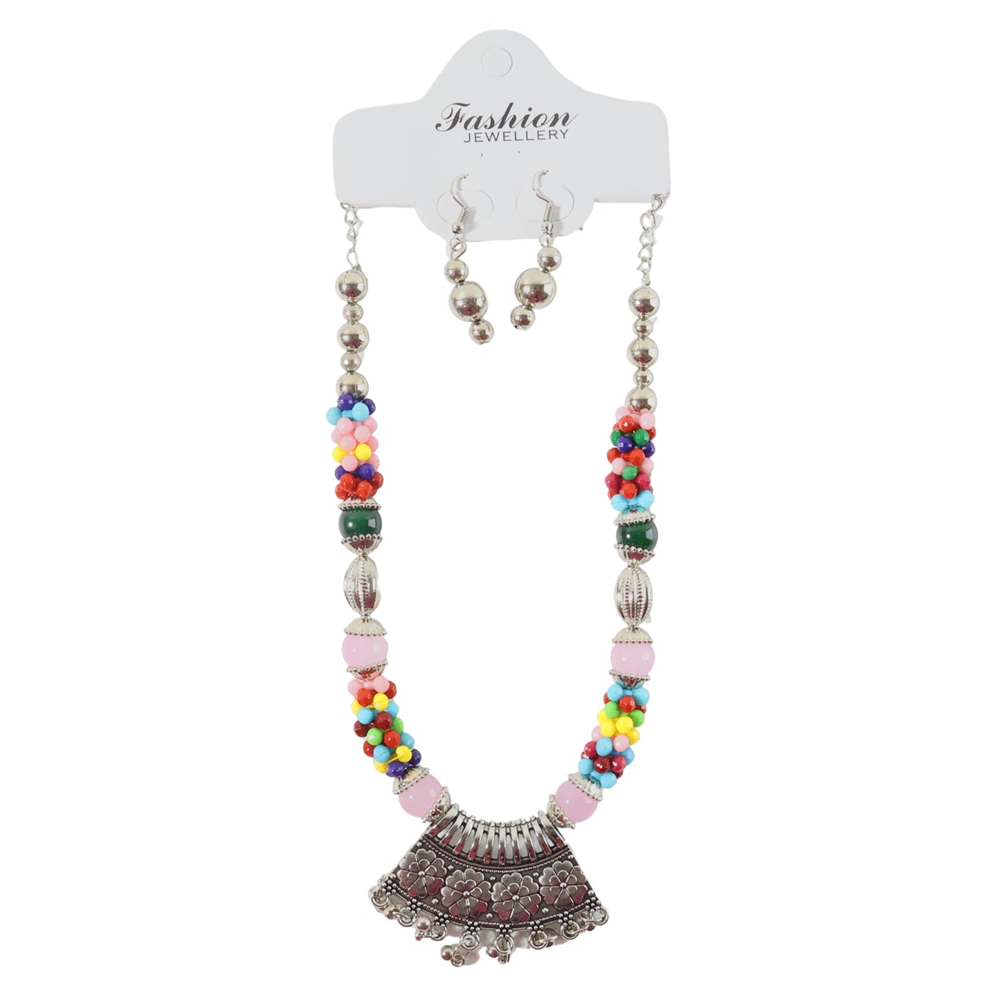 Premium Multicolor Beaded Oxidised Necklace (1 Pc Set)