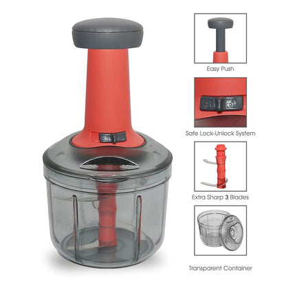 5901 Matte Finish Manual Hand Press Chopper For Kitchen Mini Handy  Compact Chopper With 3 Blades For Effortlessly Chopping Vegetables  Fruits For Your Kitchen.