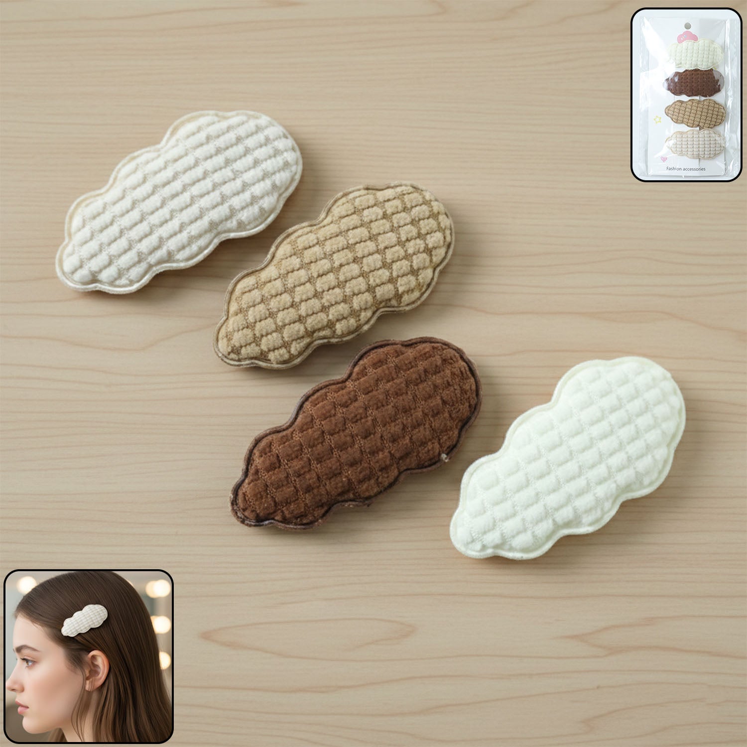 Premium Padded Cloud Shape Hair Clips Set (4 Pc)