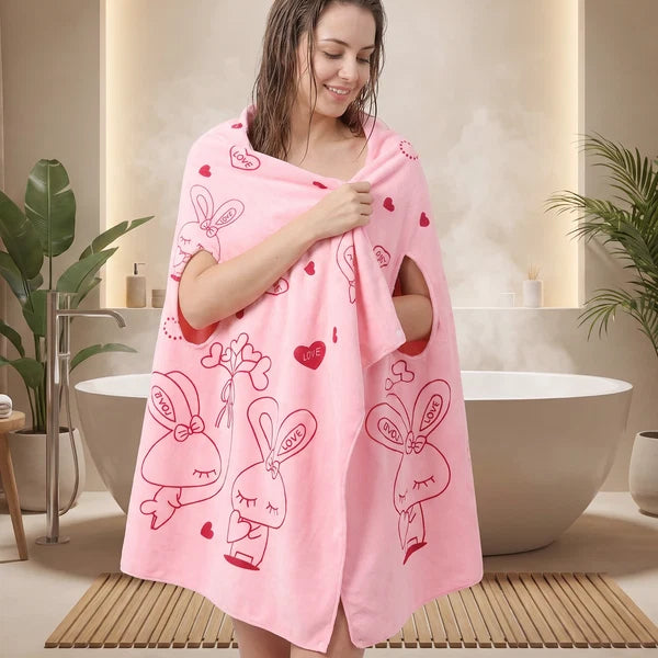 Women Wearable Bath Towel Cute Print Soft Quick Dry Bathroom Wrap (1 Pc)