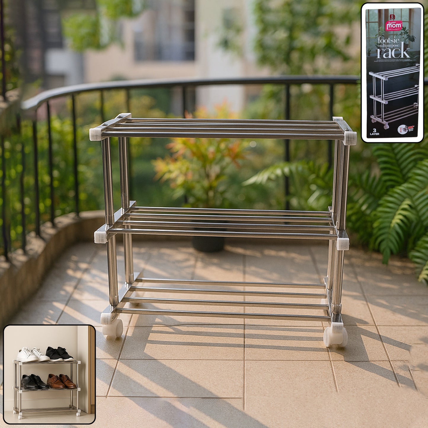 Supermom Stainless Steel Multipurpose Shoe  Storage Rack - (1 Pc)