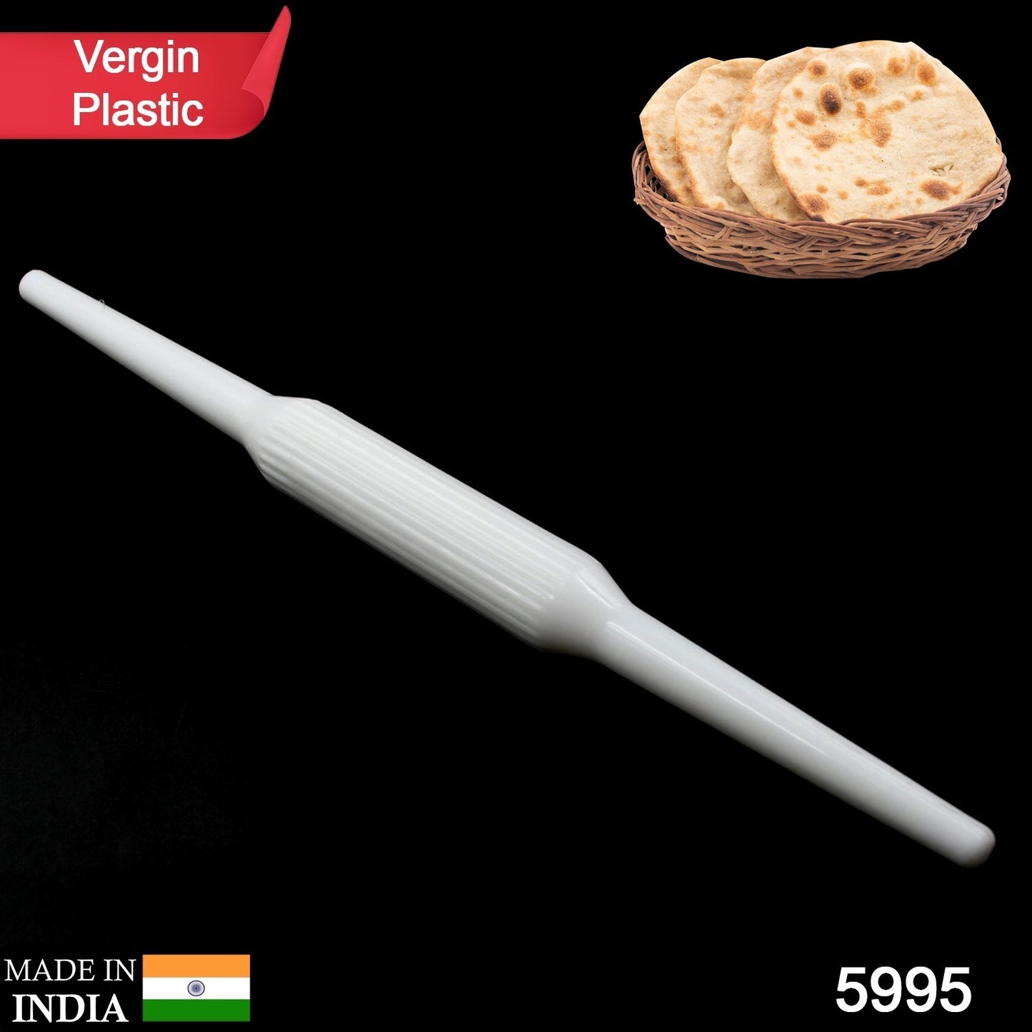 5995 Kitchen Plastic Vergin Belan  Rolling Pin For Roti  Chapati High Quality Kitchen Tool (1pc)