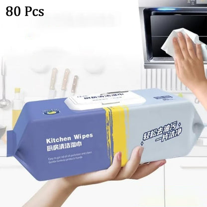 Kitchen Cleaning Wipes  Strong Decontamination Kitchen Wipes  Disposable Kitchen Wet Wipes Household Cloth Towel For Removing Grease Stains And Cleaning Glass (Pack Of 80 Pcs)