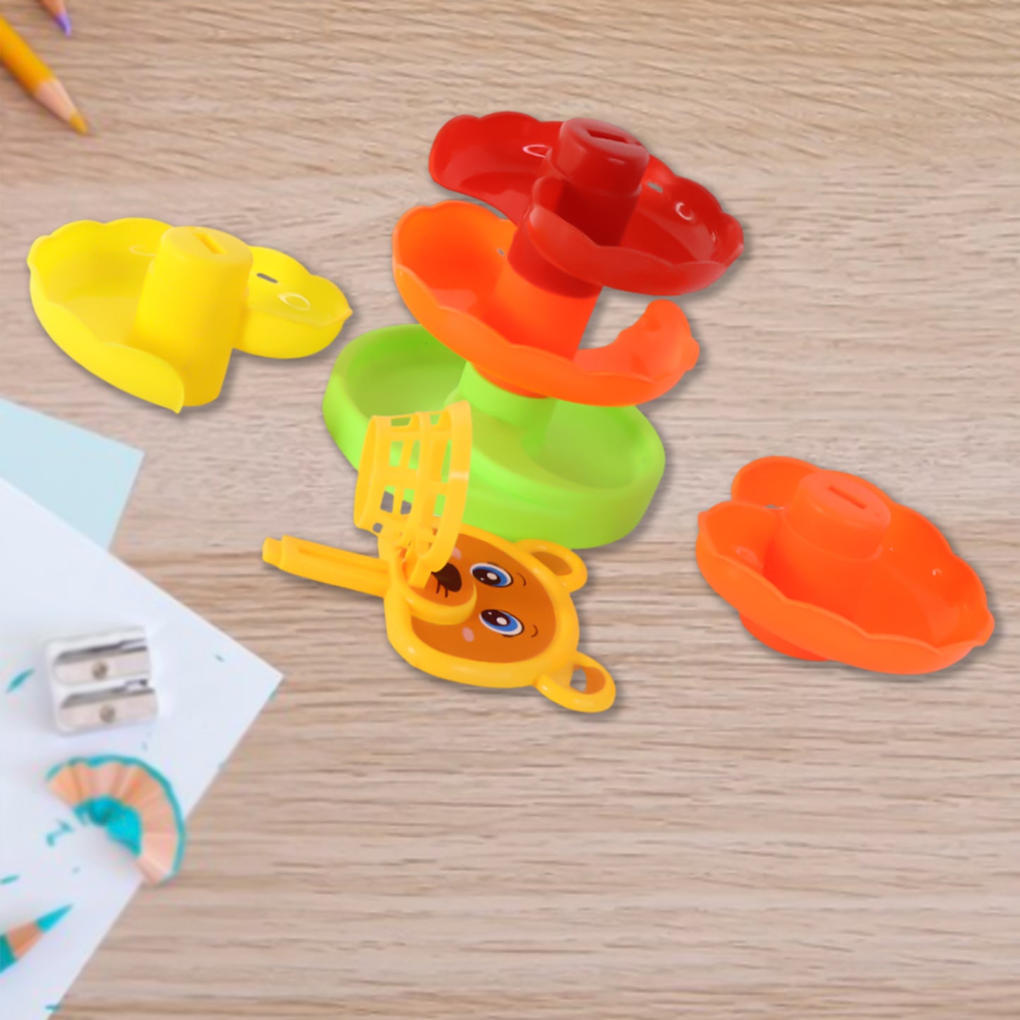 Colorful Bear Face Rolling Ball Drop Tower Toy Set