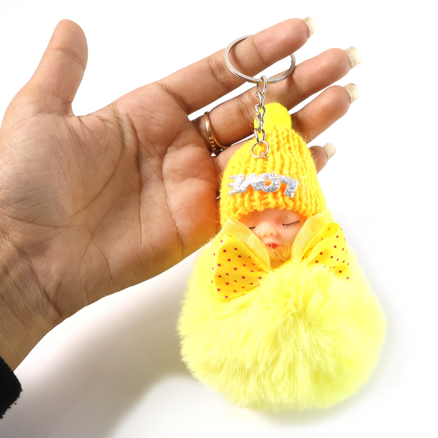Cute Doll Plush Keychain With Soft Fur Ball (1 Pc)