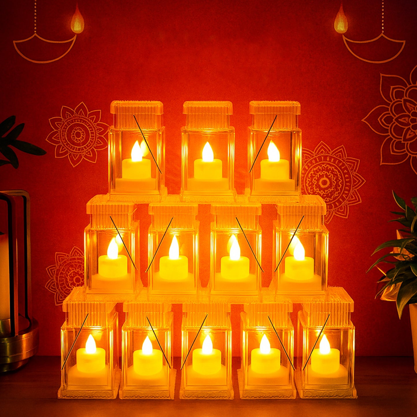 Set Of 12 Led Storm Lantern Decorative Lights