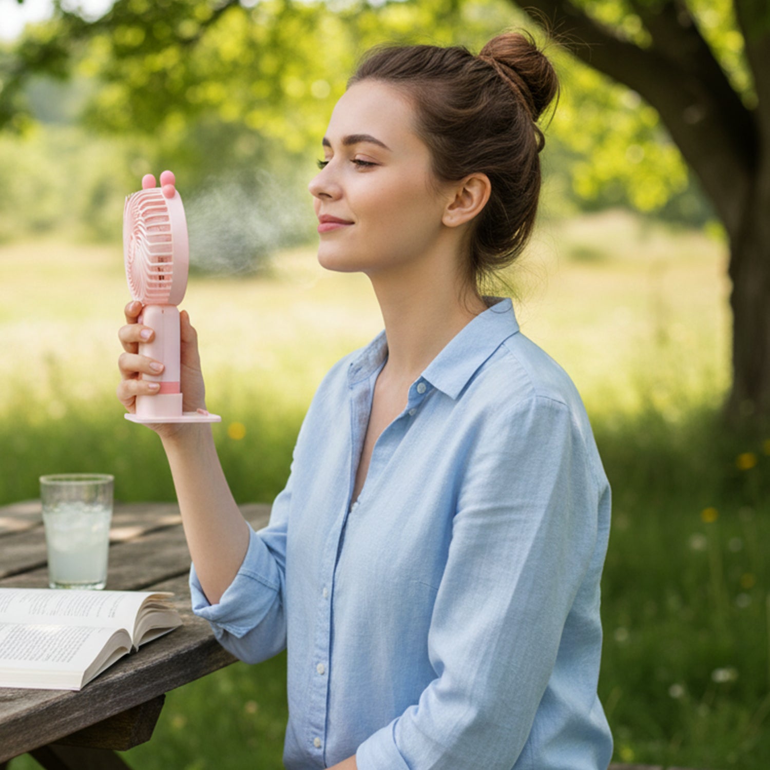 Portable Usb Rechargeable Mini Fan With Led Light (1 Set)