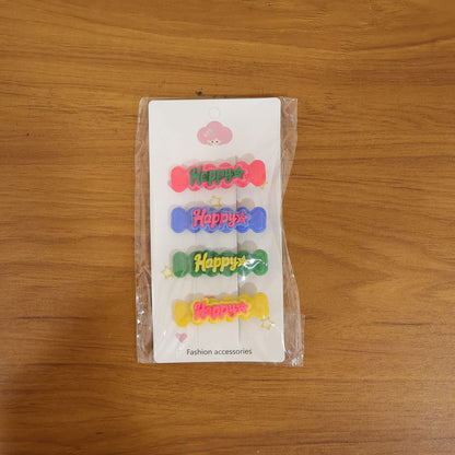 Cute Happy Bone-shaped Snap Hair Clips Set (4 Pc)