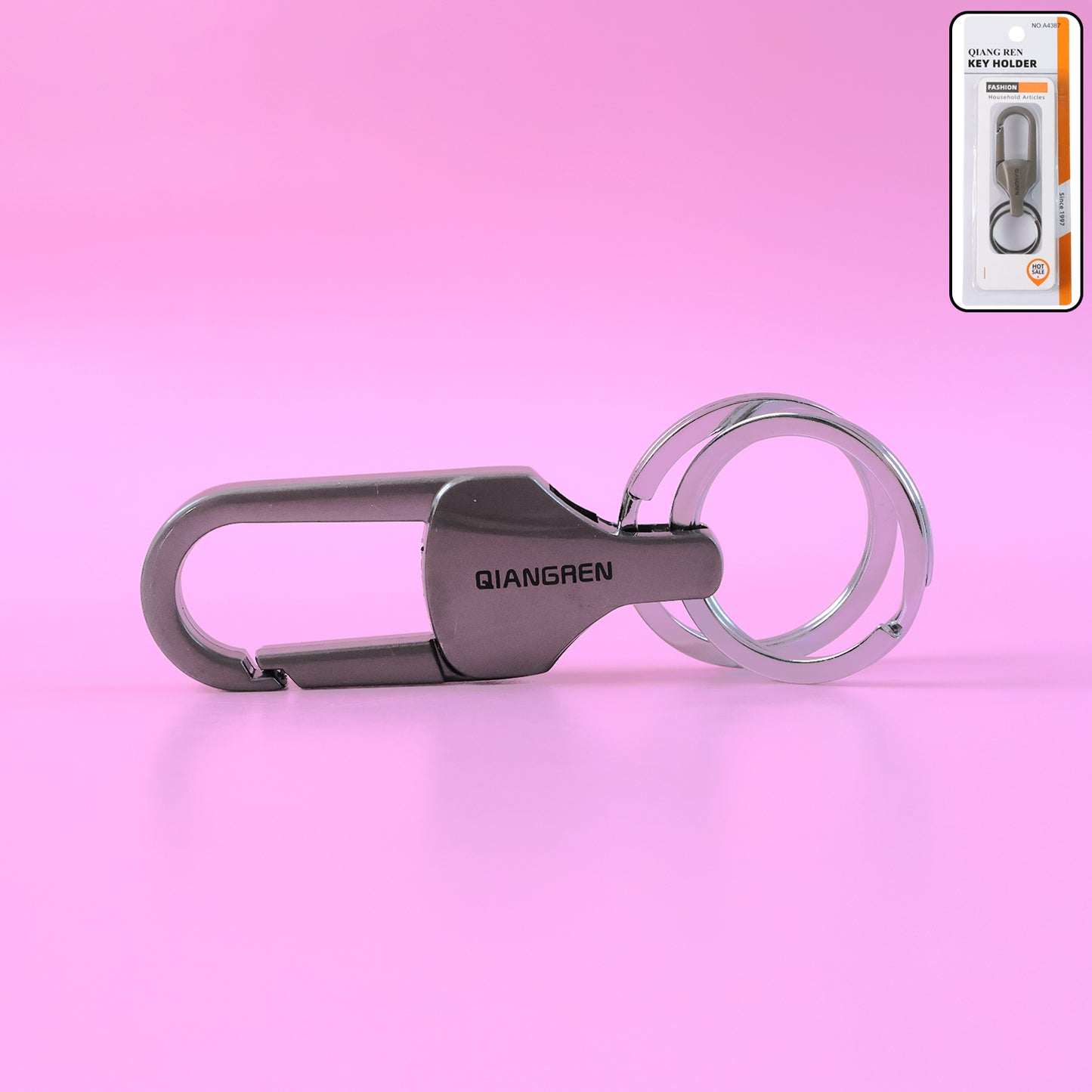 Premium Metal Keychain Carabiner Clip Hook With Dual Key Rings (1 Pc)