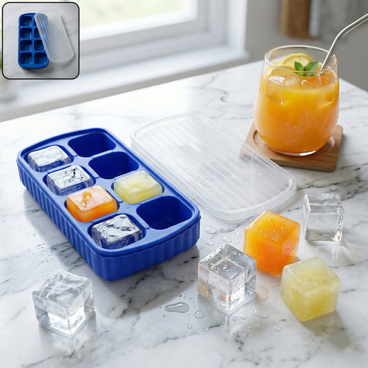 Multipurpose Square Ice Cube Tray With Lid (1 Pc 17x9 Cm 8 Grid)
