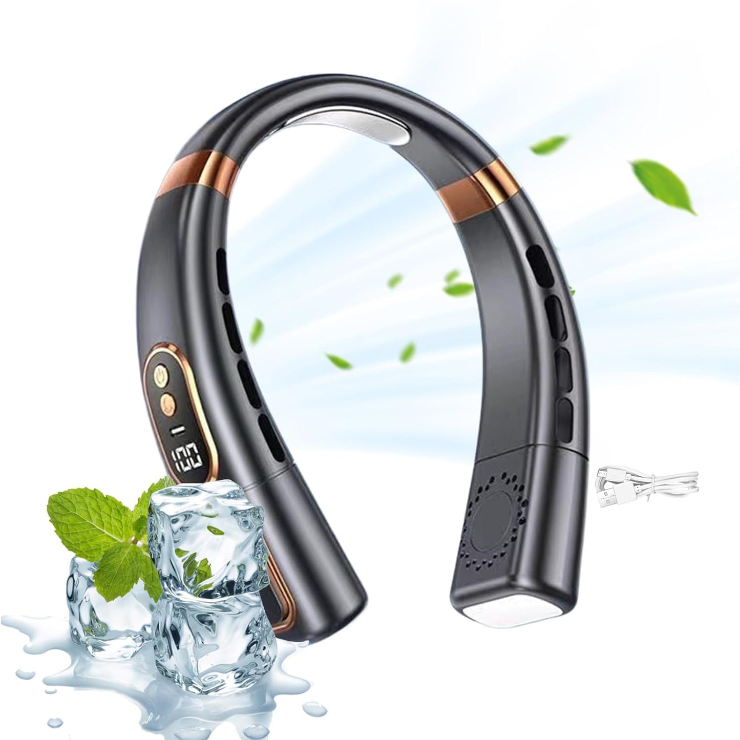 Premium Usb Rechargeable Fashion Neck Fan With Digital Display (1 Pc)