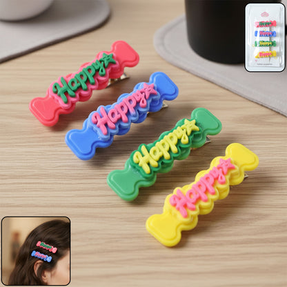 Cute Happy Bone-shaped Snap Hair Clips Set (4 Pc)