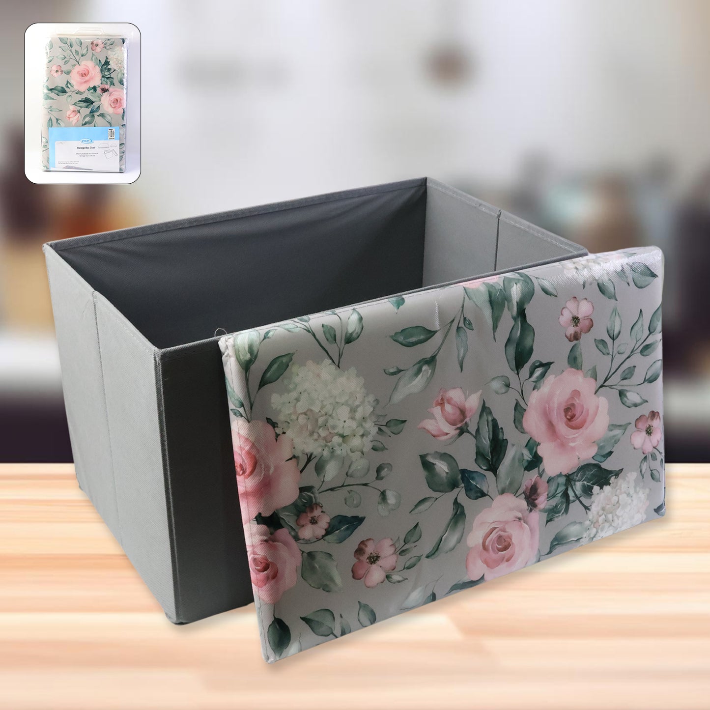 Premium Foldable Storage Box With Floral Lid (1 Pc)
