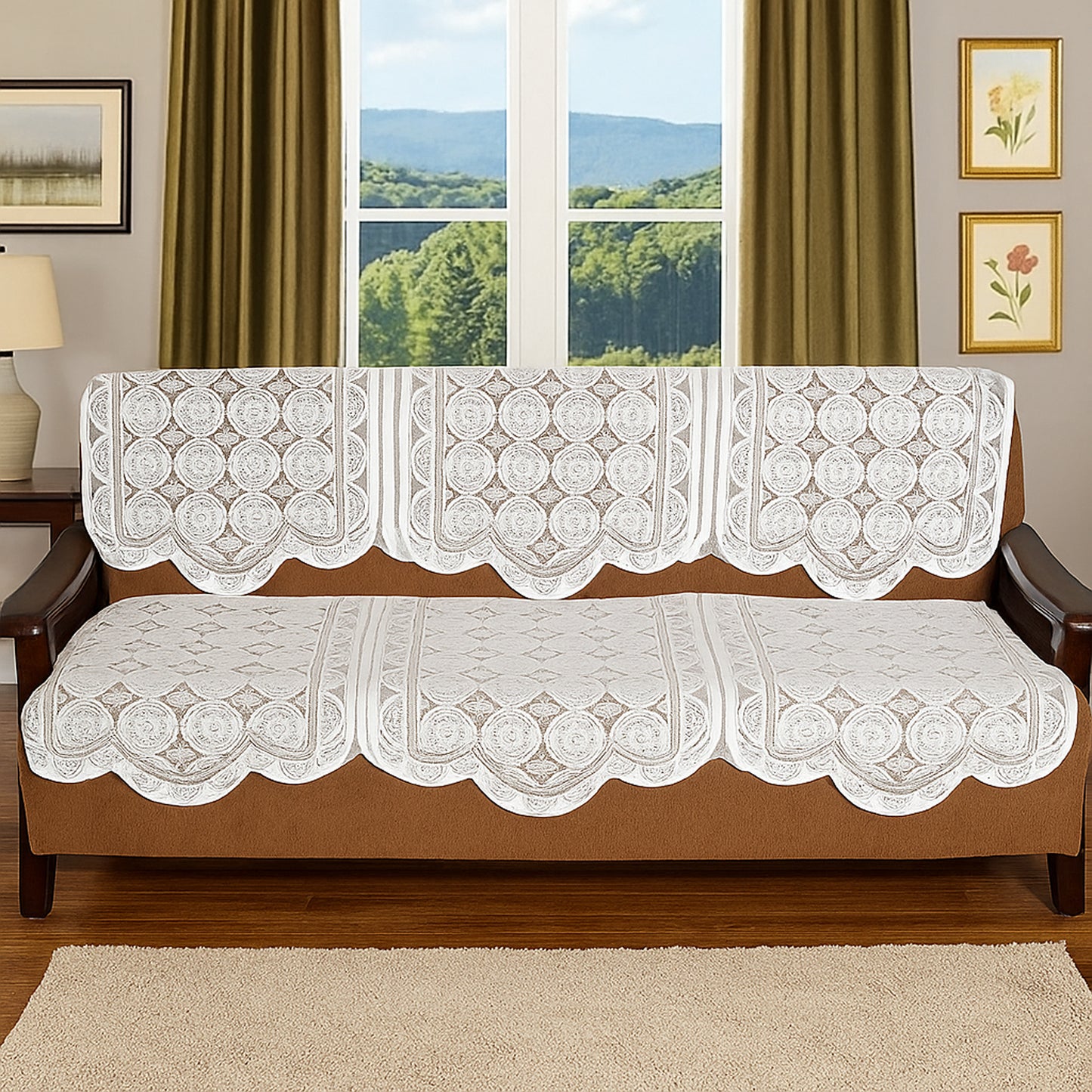 Lace-design Sofa Protector Runner - (1 Pc  132x28 Inch)