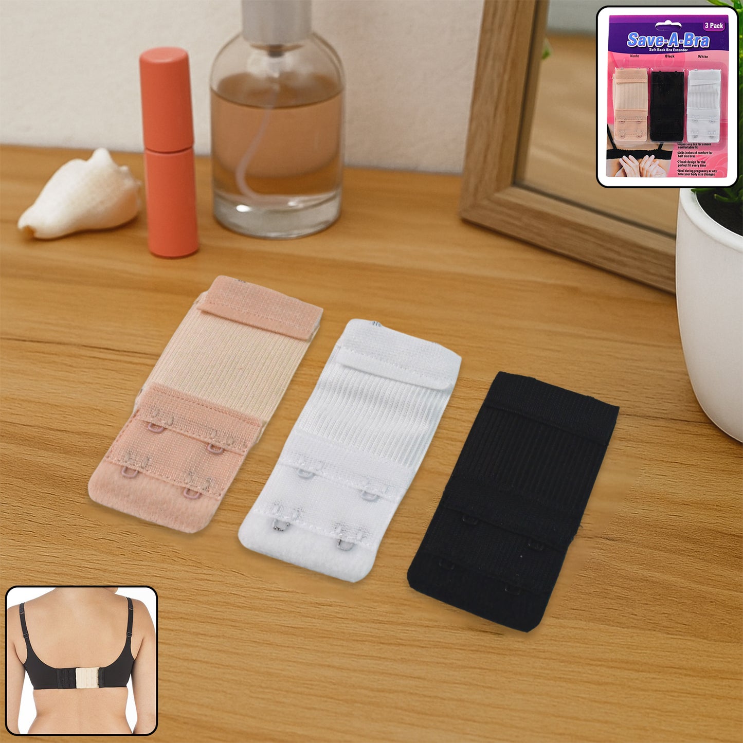 Adjustable 3-piece Bra Extender Set With 2-hook