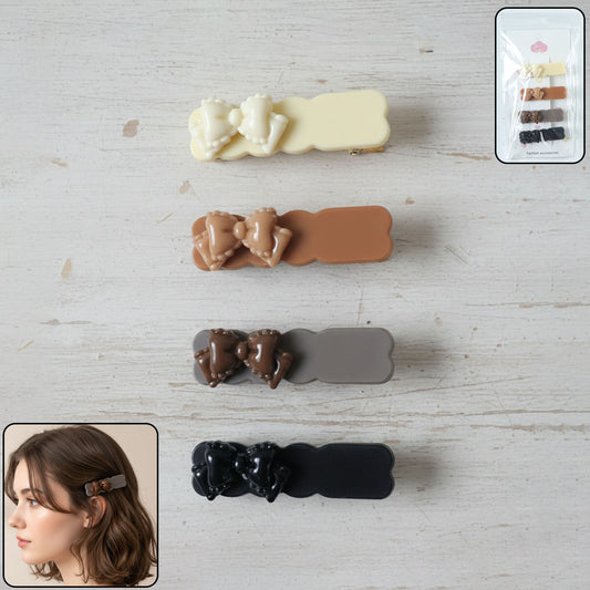 Elegant Bow Design Hair Clips Set (4 Pc)