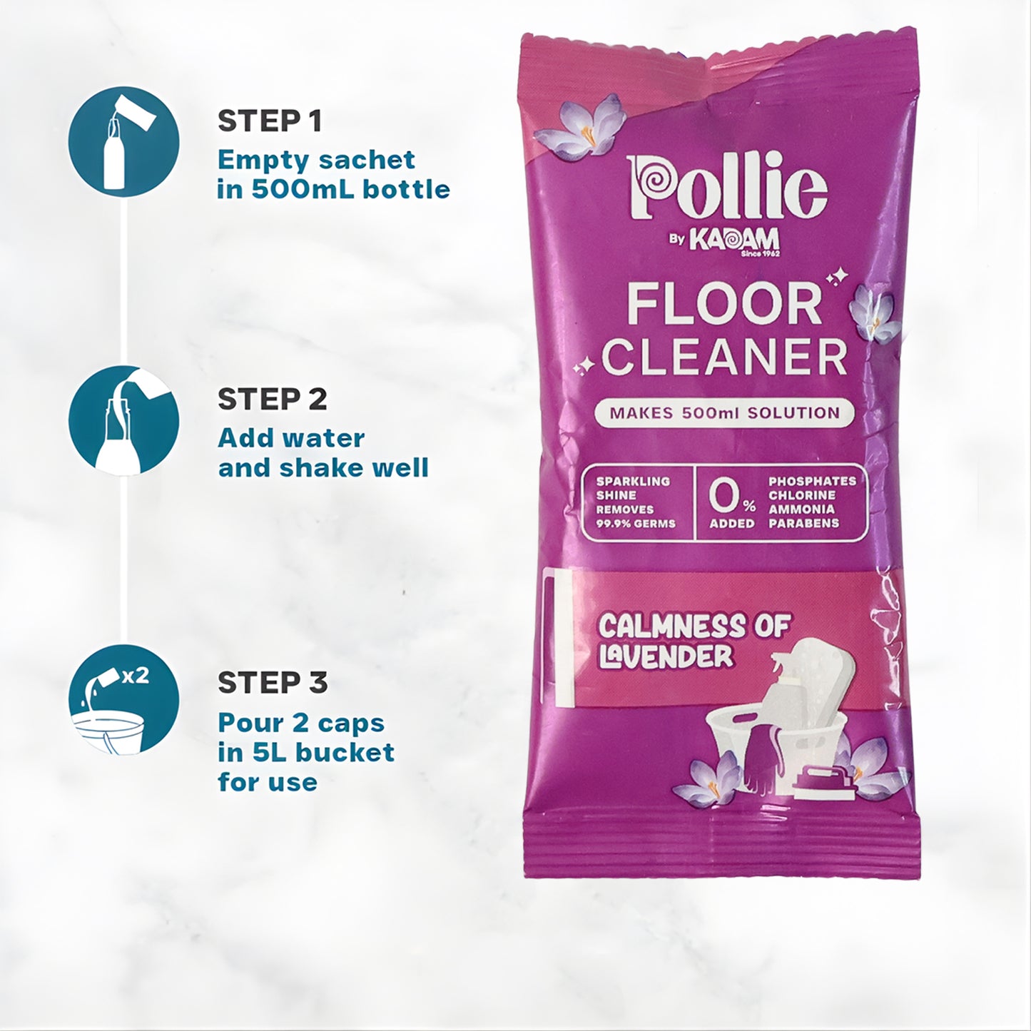 Pollic Kadam Concentrated Floor Cleaner Sachet  Lavender Fragrance (50 Gm)