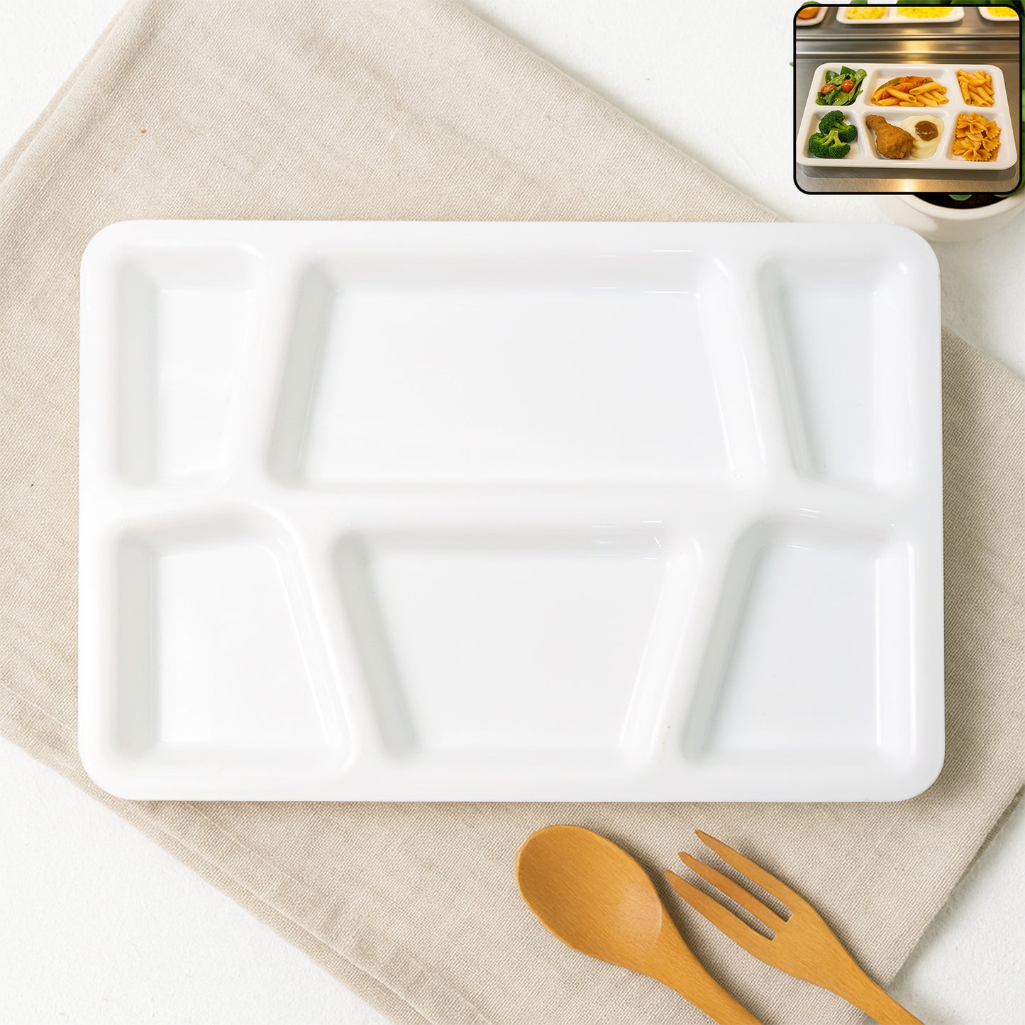 Plastic Multi-compartment Rectangular Meal Serving Tray  Plate (1 Pc  White)