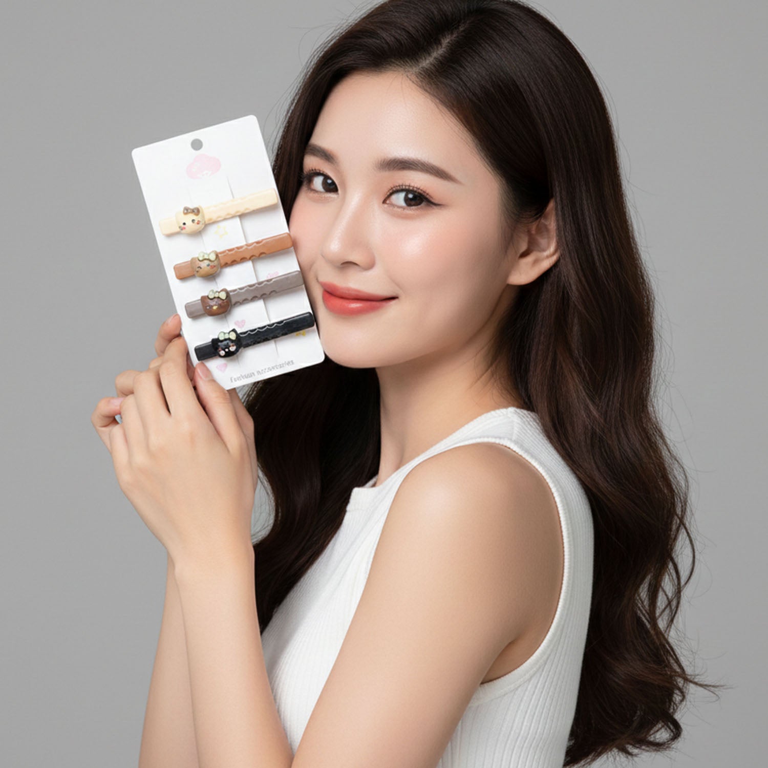 Cute Cartoon Cat Design Hair Clips Set (4 Pc)