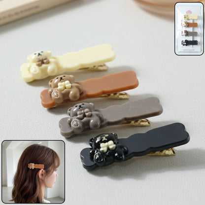 Cute Teddy Bear Decorative Snap Hair Clips Set (4 Pc)