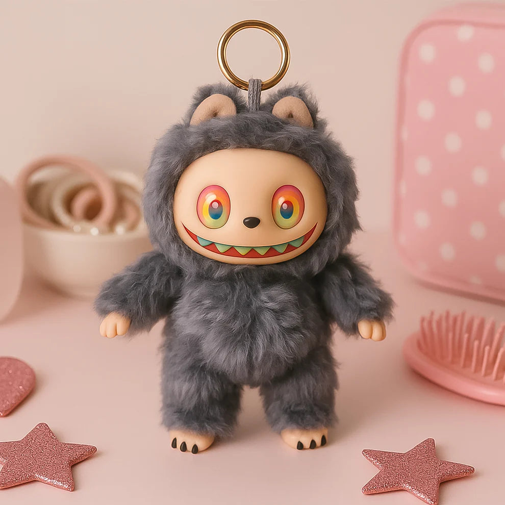 Labubu Toy Cartoon Keychain with Hook Colorful Light, Random Design, Single Box