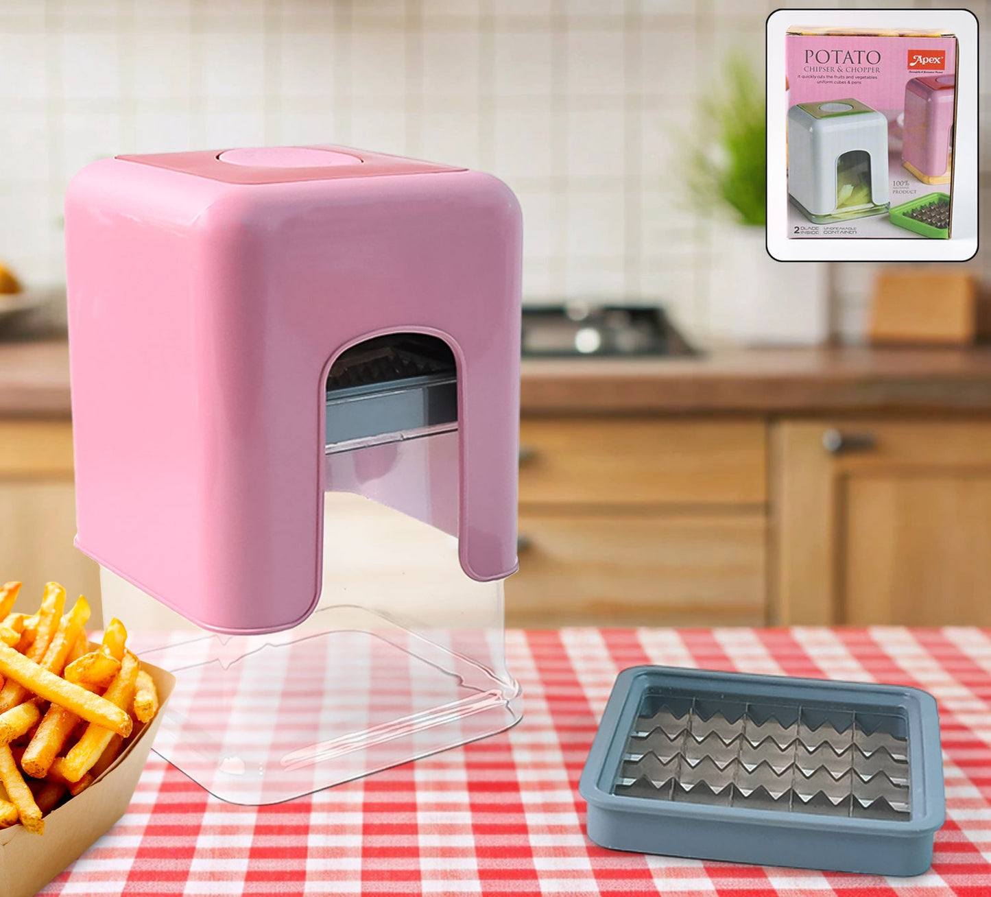 Apex Heavy Duty Potato Chipser  Vegetable Chopper With Dual Blade Set