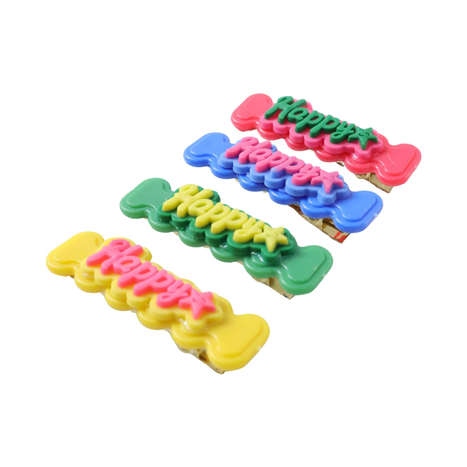 Cute Happy Bone-shaped Snap Hair Clips Set (4 Pc)